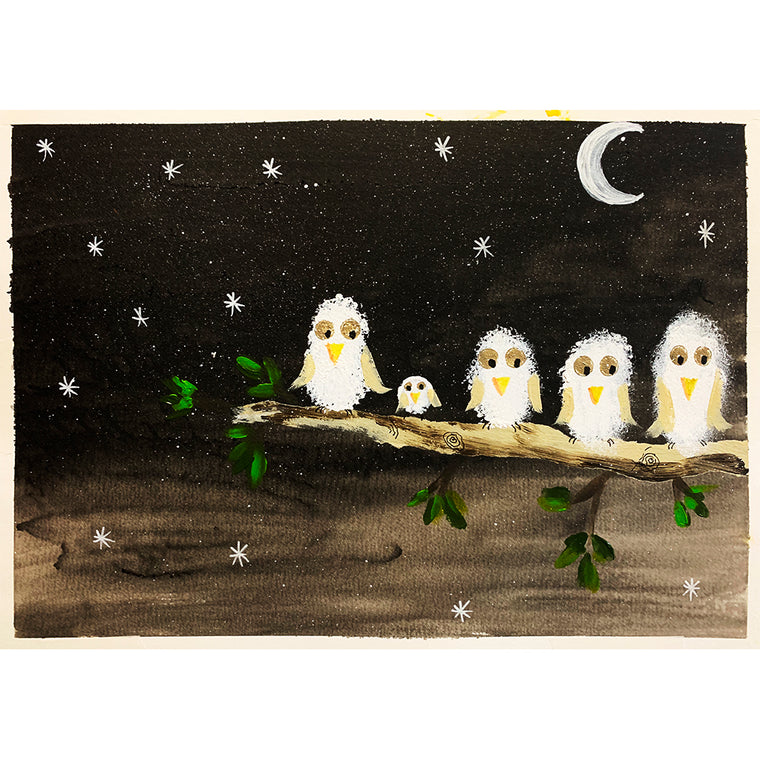 Owls on a Branch - Online Art Class